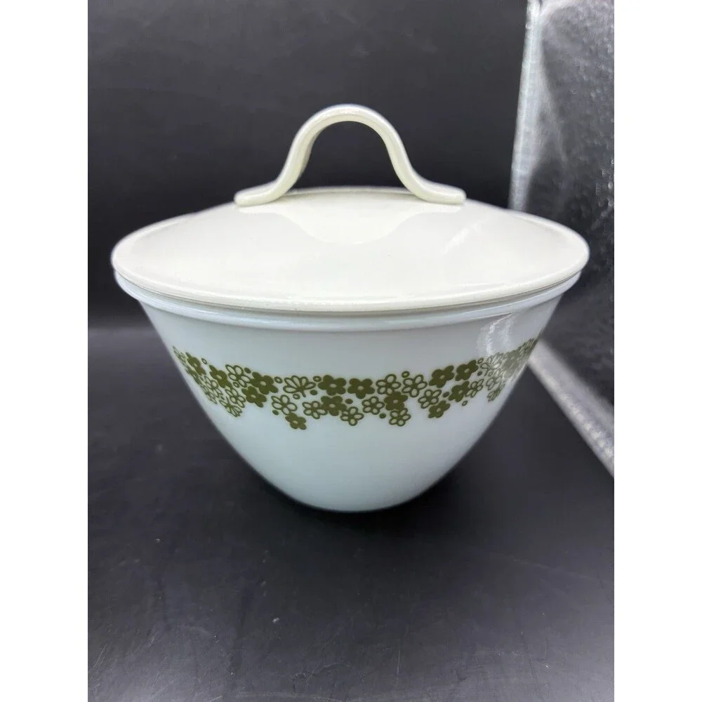 VTG 1960s-1970s Retro Corning Corelle Green Crazy Daisy Creamer & Sugar Set
